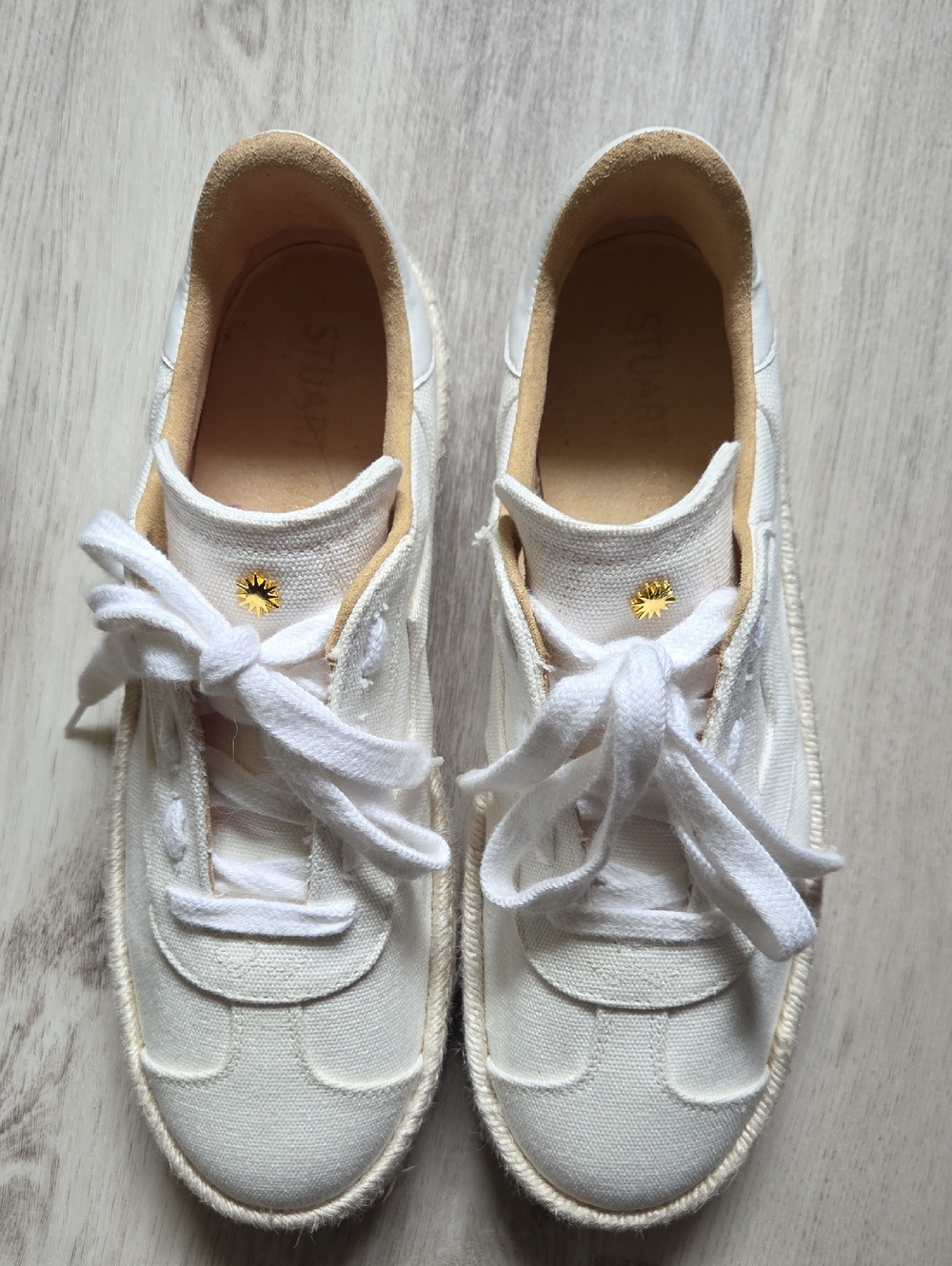 Stuart Weitzman White Canvas Lace-Up Espadrille Sneakers